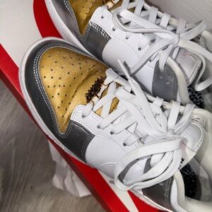 Nike Dunk Low Gold and Silver Sneakers with White Laces